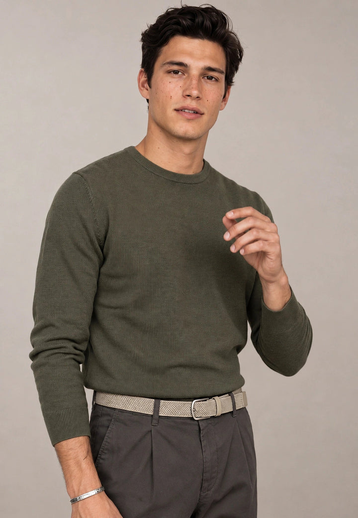 Fynch-Hatton Fine Knit Cotton Crewneck Sweater Cypress 1614210-749-M