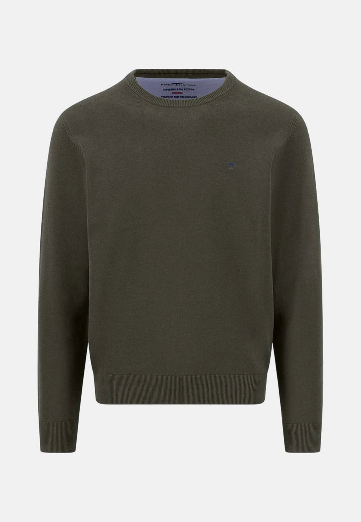 Fynch-Hatton Fine Knit Cotton Crewneck Sweater Cypress 1614210-749-M