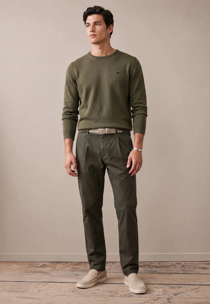 Fynch-Hatton Fine Knit Cotton Crewneck Sweater Cypress 1614210-749-M