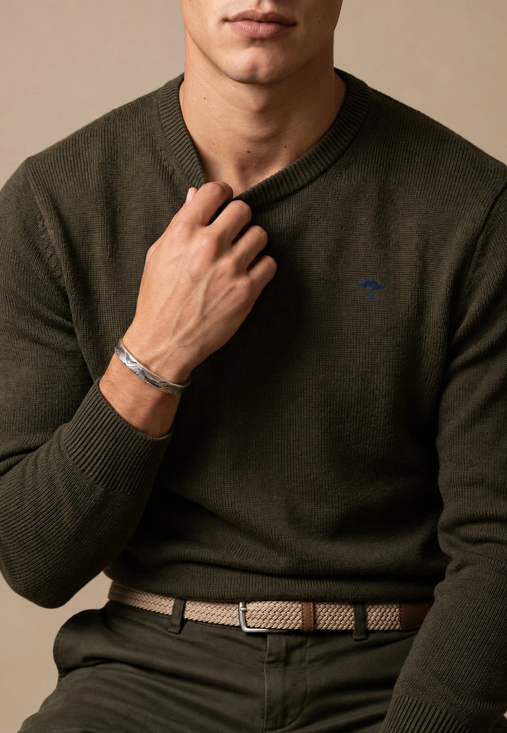 Fynch-Hatton Fine Knit Cotton Crewneck Sweater Cypress 1614210-749-M