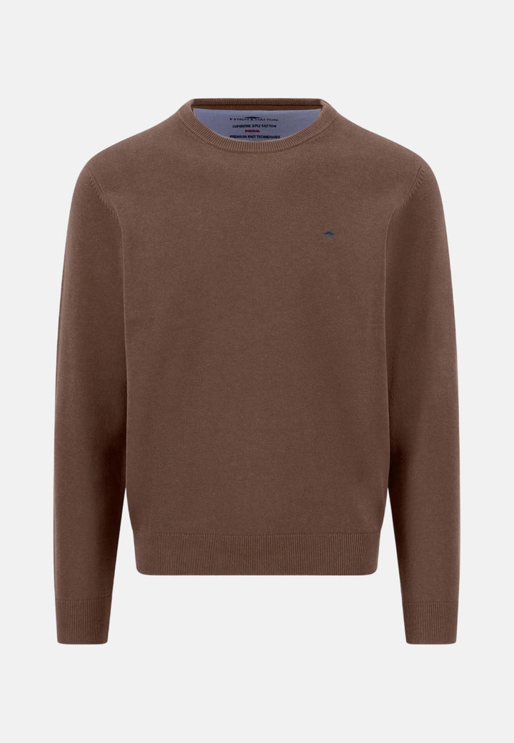 Fynch-Hatton Fine Knit Cotton Crewneck Sweater Dark Chocolate 1614210-861-M