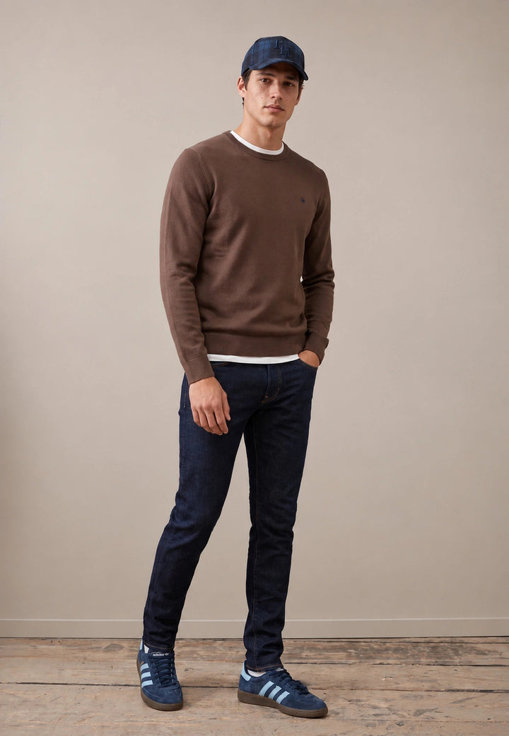 Fynch-Hatton Fine Knit Cotton Crewneck Sweater Dark Chocolate 1614210-861-M