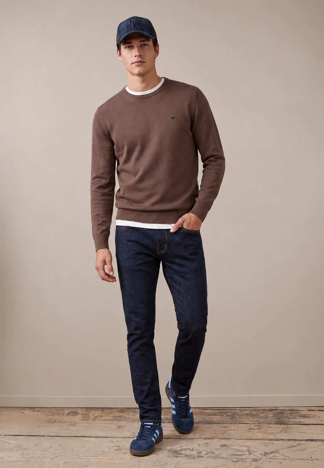 Fynch-Hatton Fine Knit Cotton Crewneck Sweater Dark Chocolate 1614210-861-M