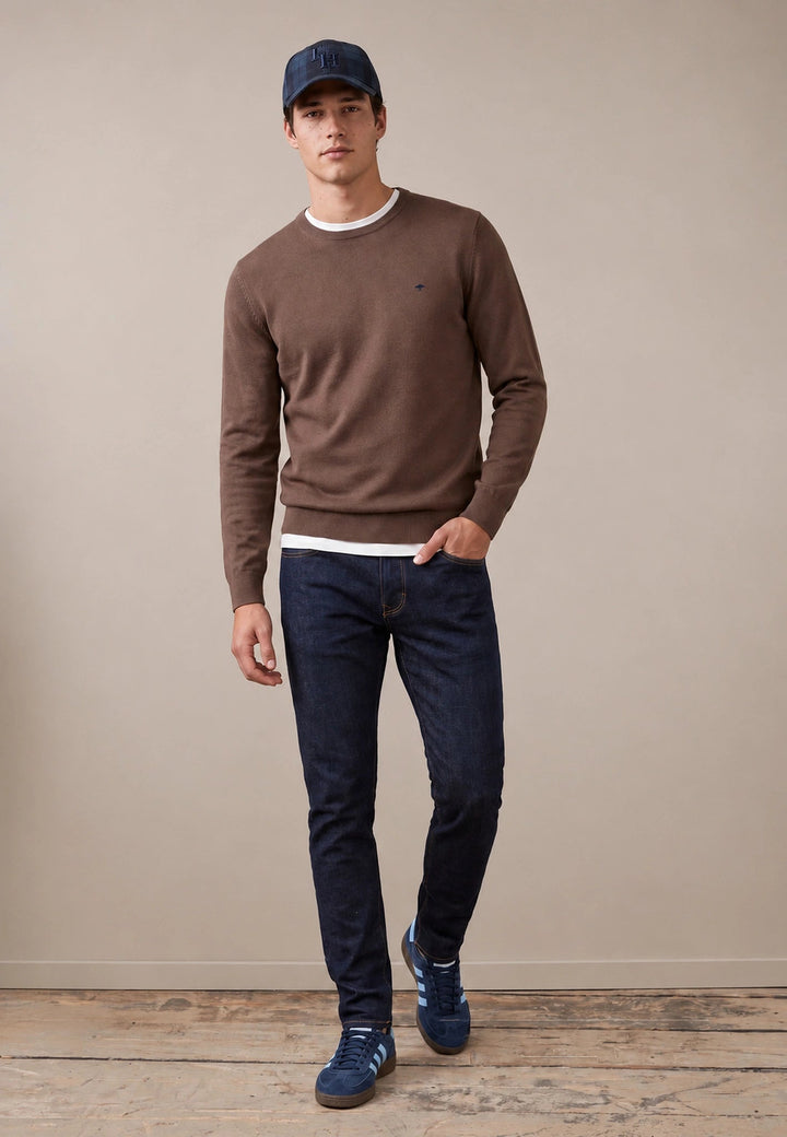 Fynch-Hatton Fine Knit Cotton Crewneck Sweater Dark Chocolate 1614210-861-M