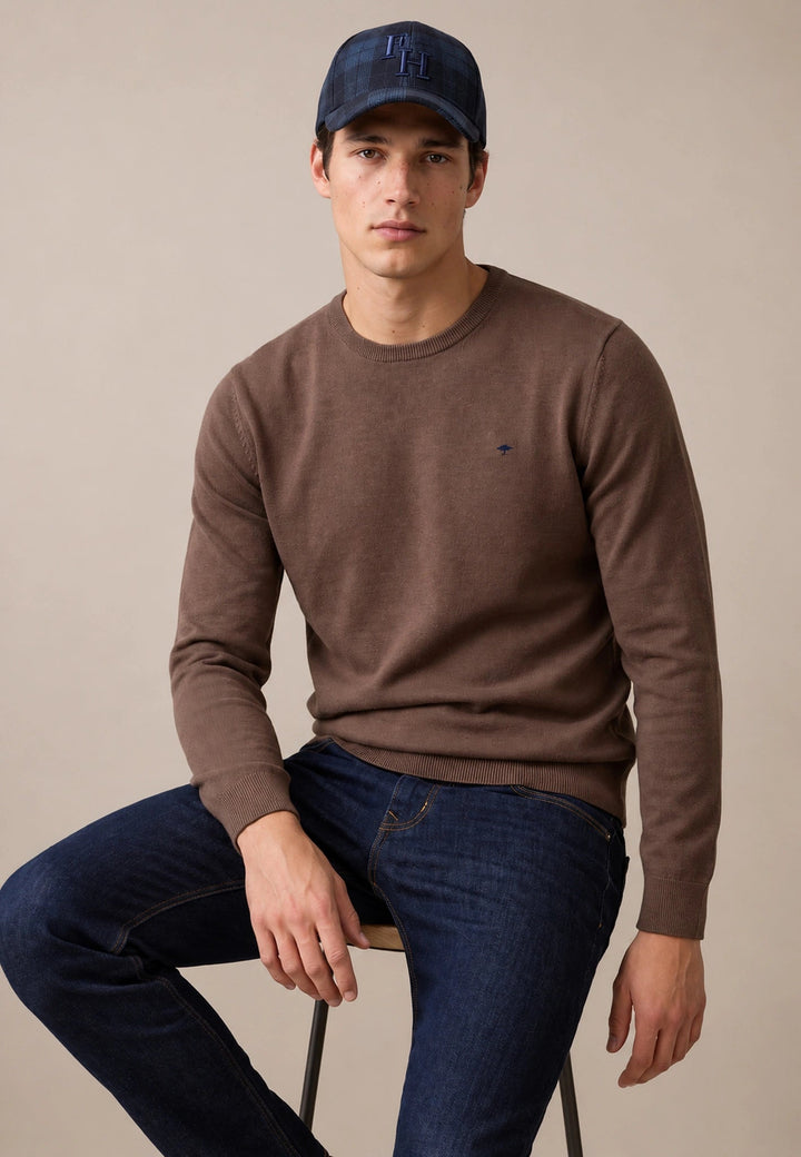 Fynch-Hatton Fine Knit Cotton Crewneck Sweater Dark Chocolate 1614210-861-M