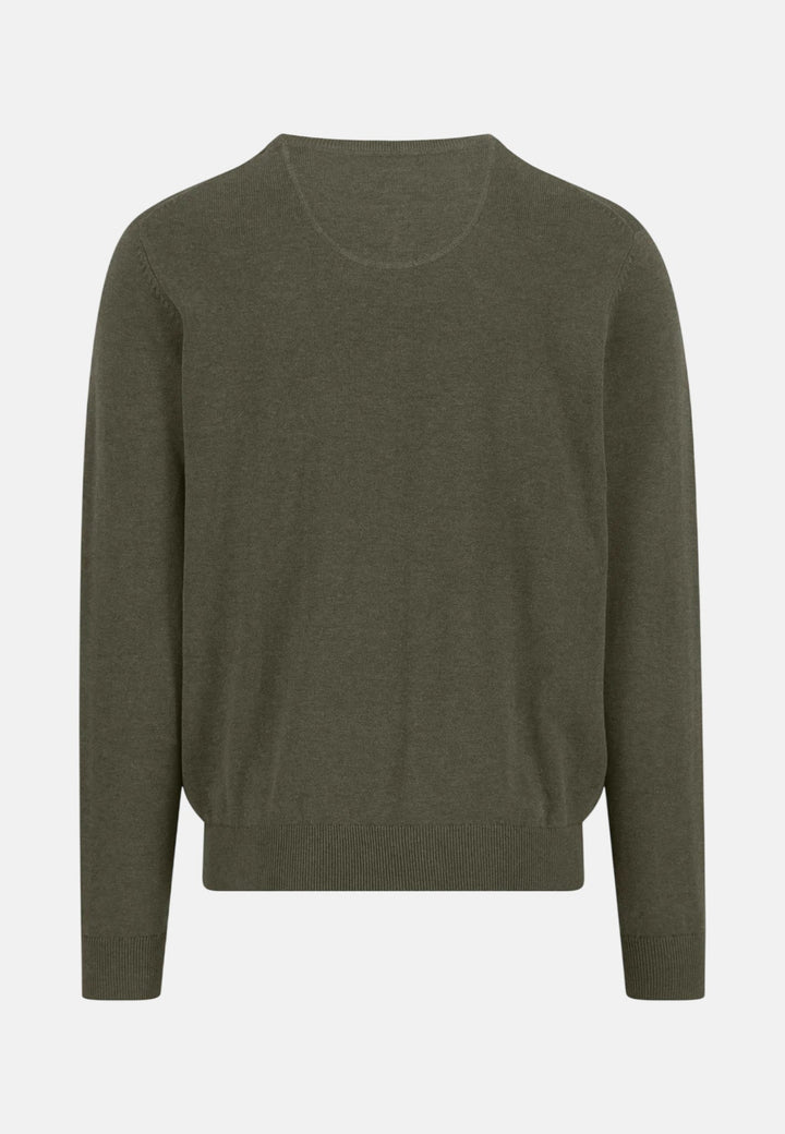 Fynch - Hatton Fine Knit Cotton Crewneck Sweater Dark Khaki - 1613210-719-M - fynch - hatton.co.uk
