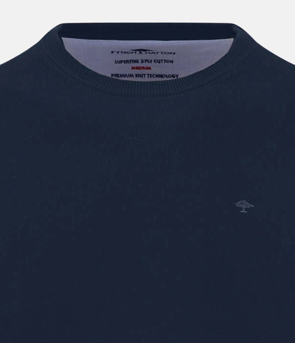 Fynch-Hatton Fine Knit Cotton Crewneck Sweater Ink Blue 1614210-661-S