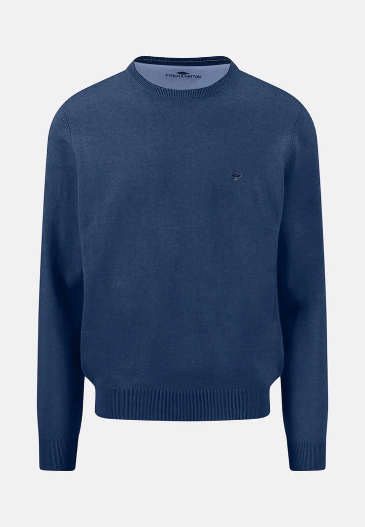 Fynch - Hatton Fine Knit Cotton Crewneck Sweater Midnight - 1613210-672-M - fynch - hatton.co.uk