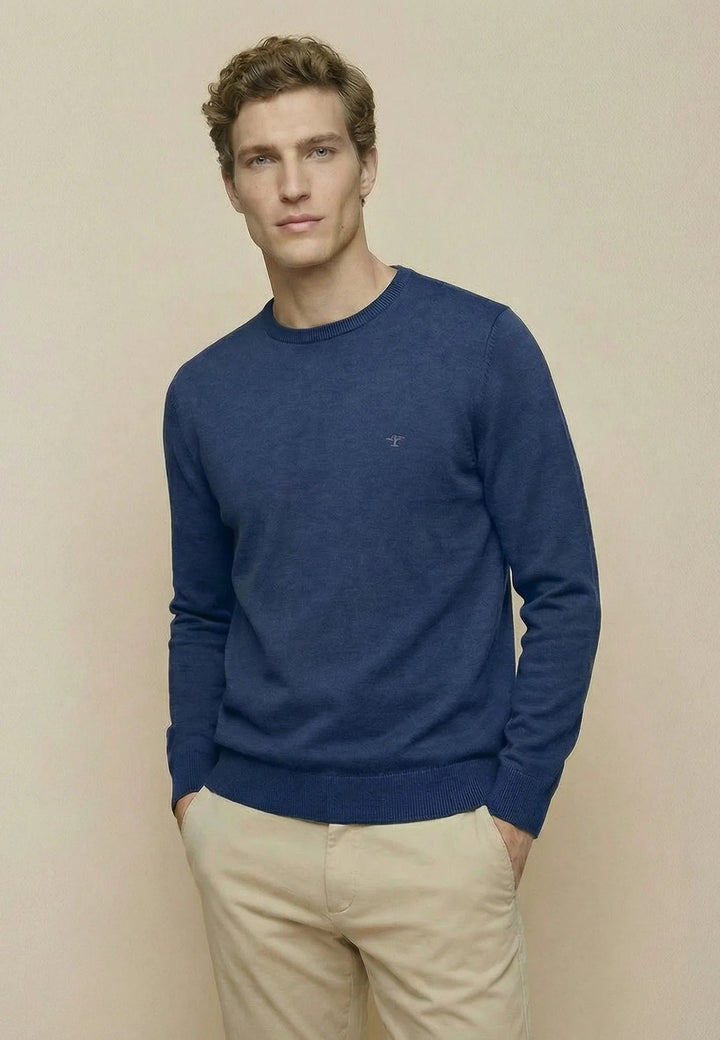 Fynch - Hatton Fine Knit Cotton Crewneck Sweater Midnight - 1613210-672-M - fynch - hatton.co.uk