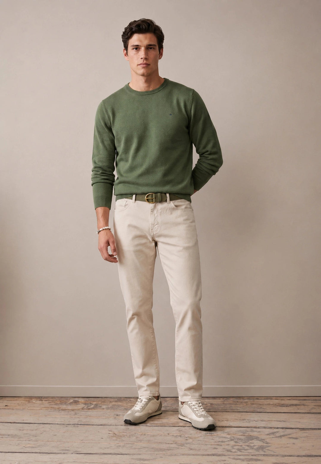 Fynch-Hatton Fine Knit Cotton Crewneck Sweater Moss 1614210-748-M