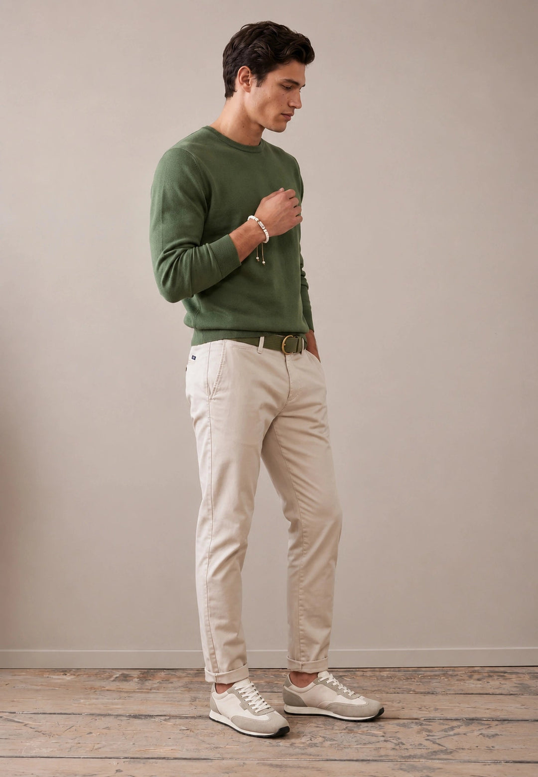 Fynch-Hatton Fine Knit Cotton Crewneck Sweater Moss 1614210-748-M