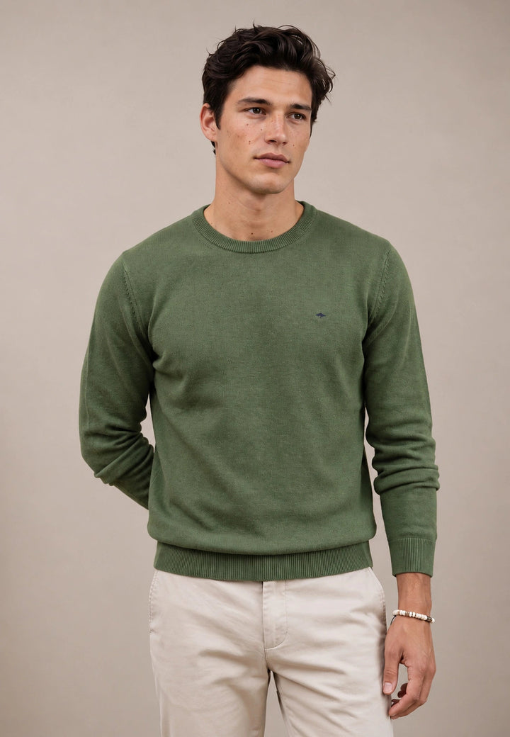 Fynch-Hatton Fine Knit Cotton Crewneck Sweater Moss 1614210-748-M