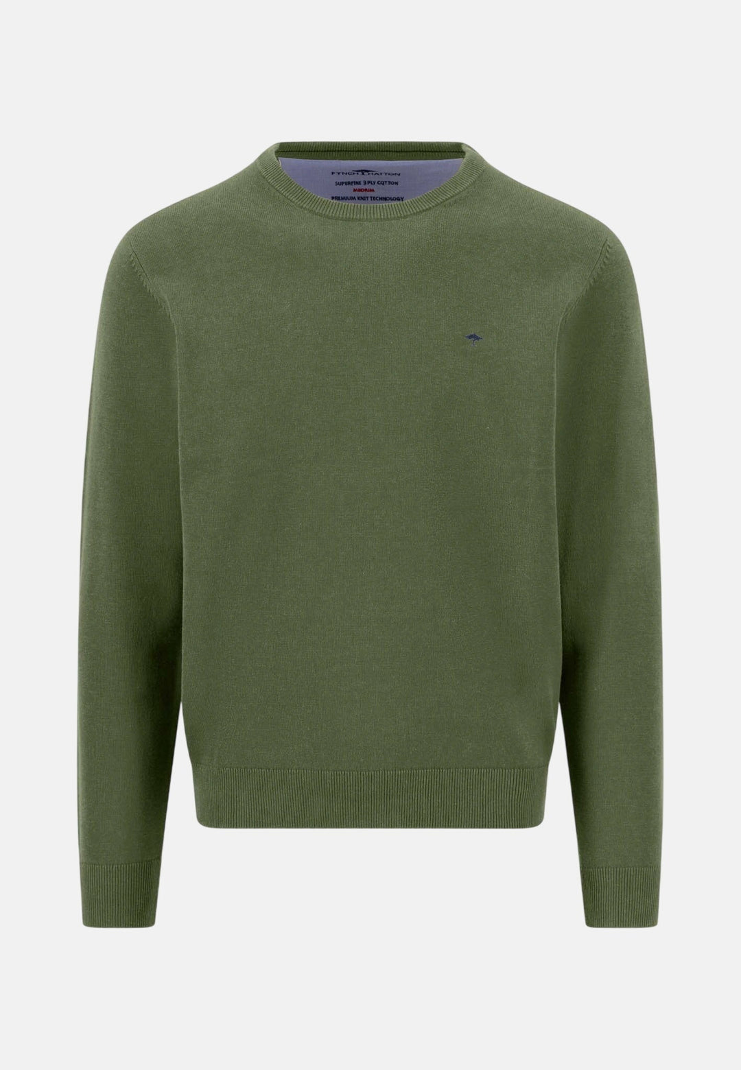 Fynch-Hatton Fine Knit Cotton Crewneck Sweater Moss 1614210-748-M