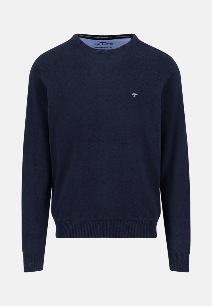 Fynch-Hatton Fine Knit Cotton Crewneck Sweater Navy SFPK210-690-S