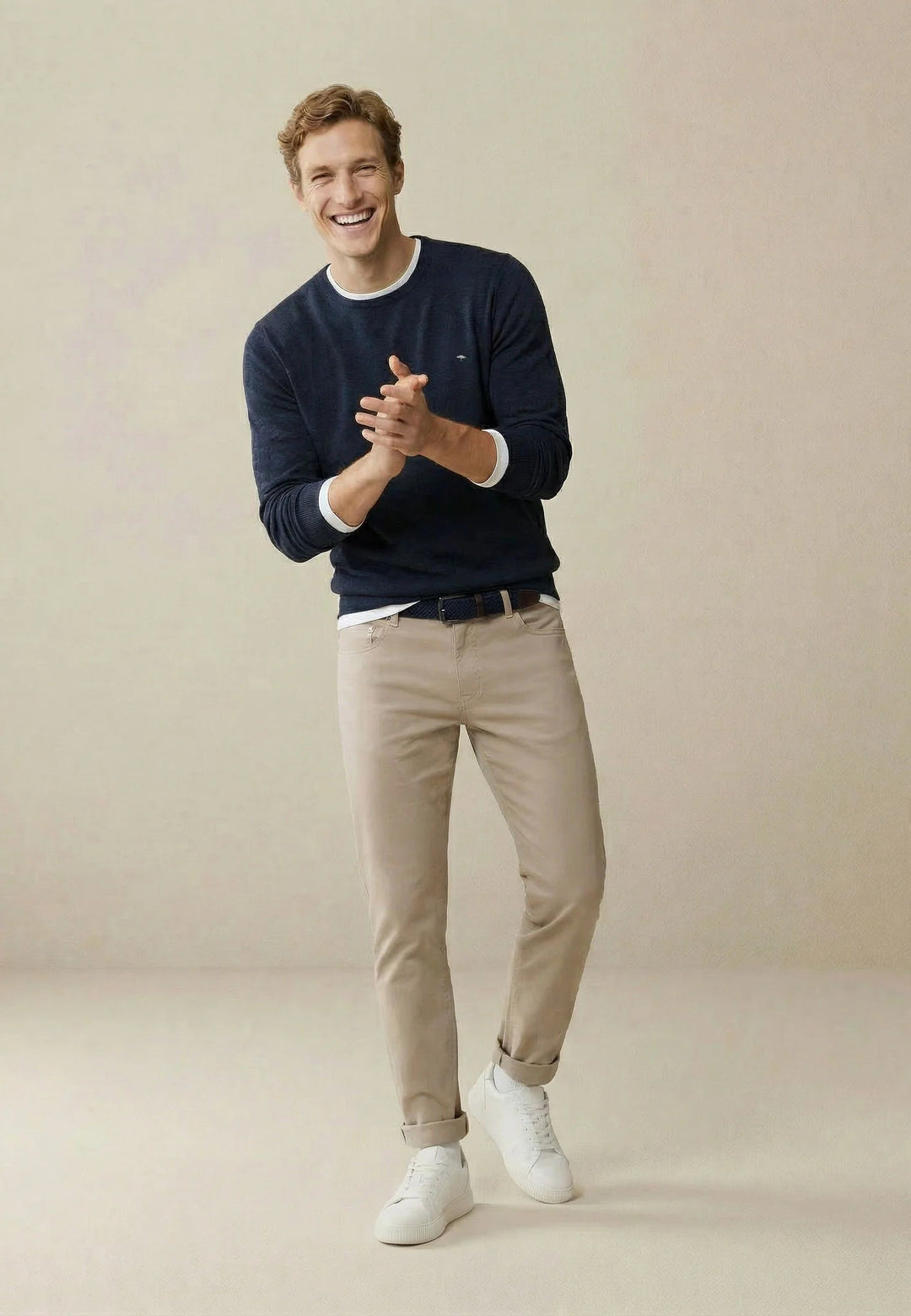 Fynch-Hatton Fine Knit Cotton Crewneck Sweater Navy SFPK210-690-S