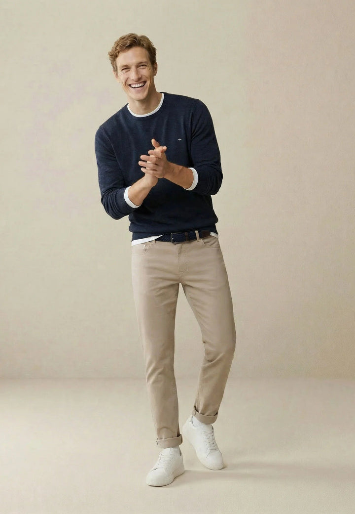 Fynch-Hatton Fine Knit Cotton Crewneck Sweater Navy SFPK210-690-S