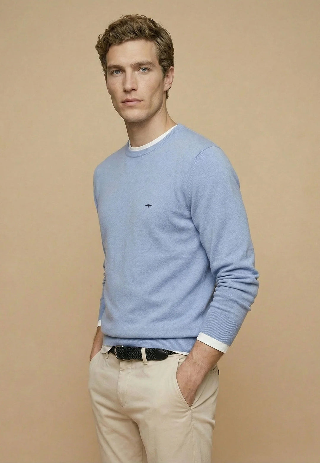 Fynch - Hatton Fine Knit Cotton Crewneck Sweater New Breeze 1613210-653-S