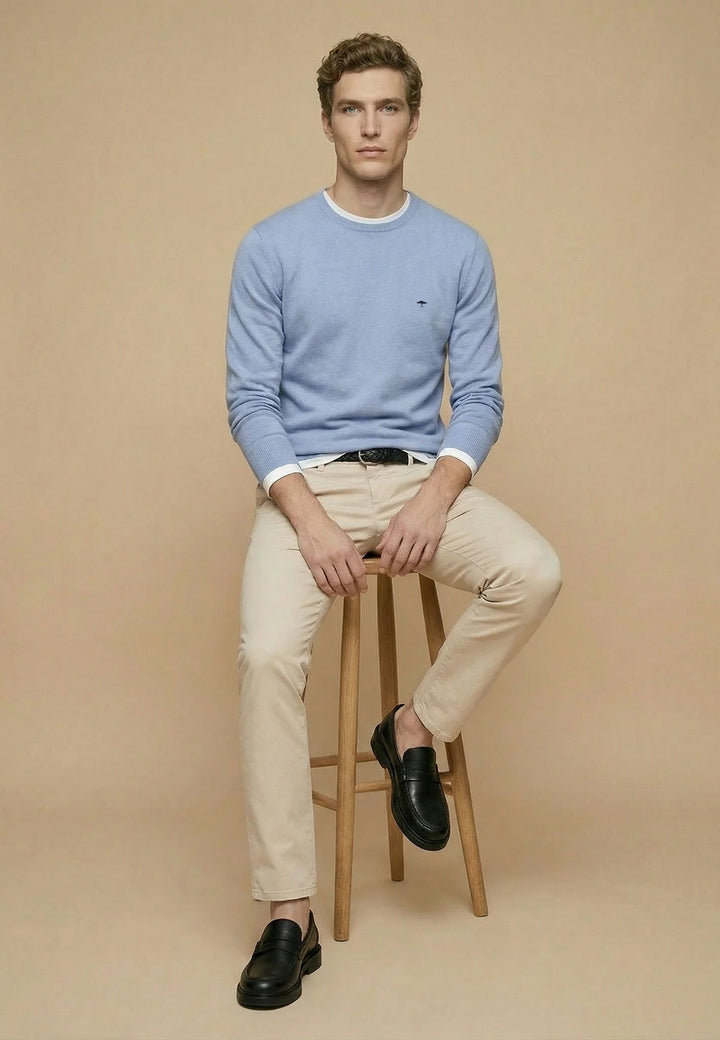 Fynch - Hatton Fine Knit Cotton Crewneck Sweater New Breeze 1613210-653-S