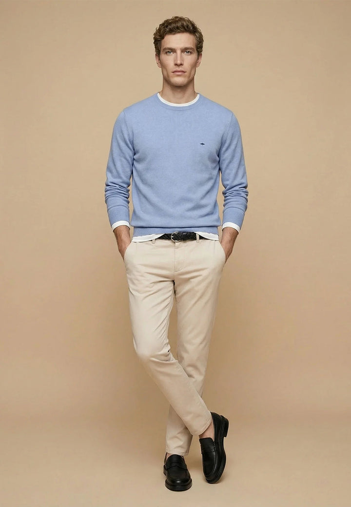 Fynch - Hatton Fine Knit Cotton Crewneck Sweater New Breeze 1613210-653-S