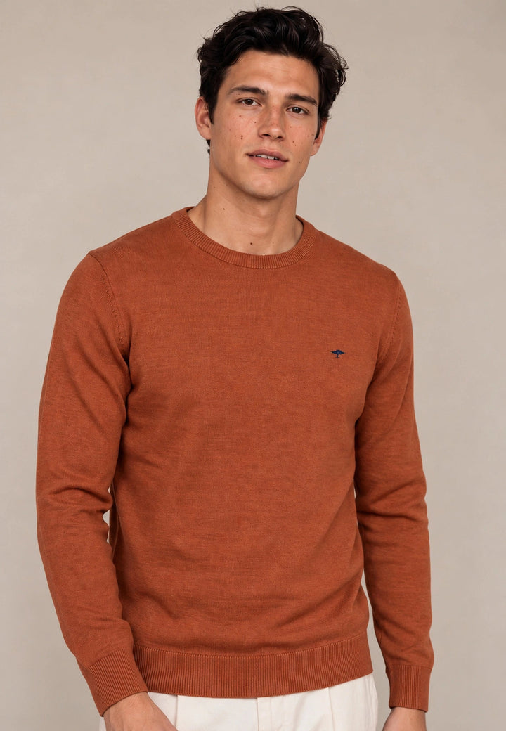 Fynch-Hatton Fine Knit Cotton Crewneck Sweater Sienna 1614210-818-S
