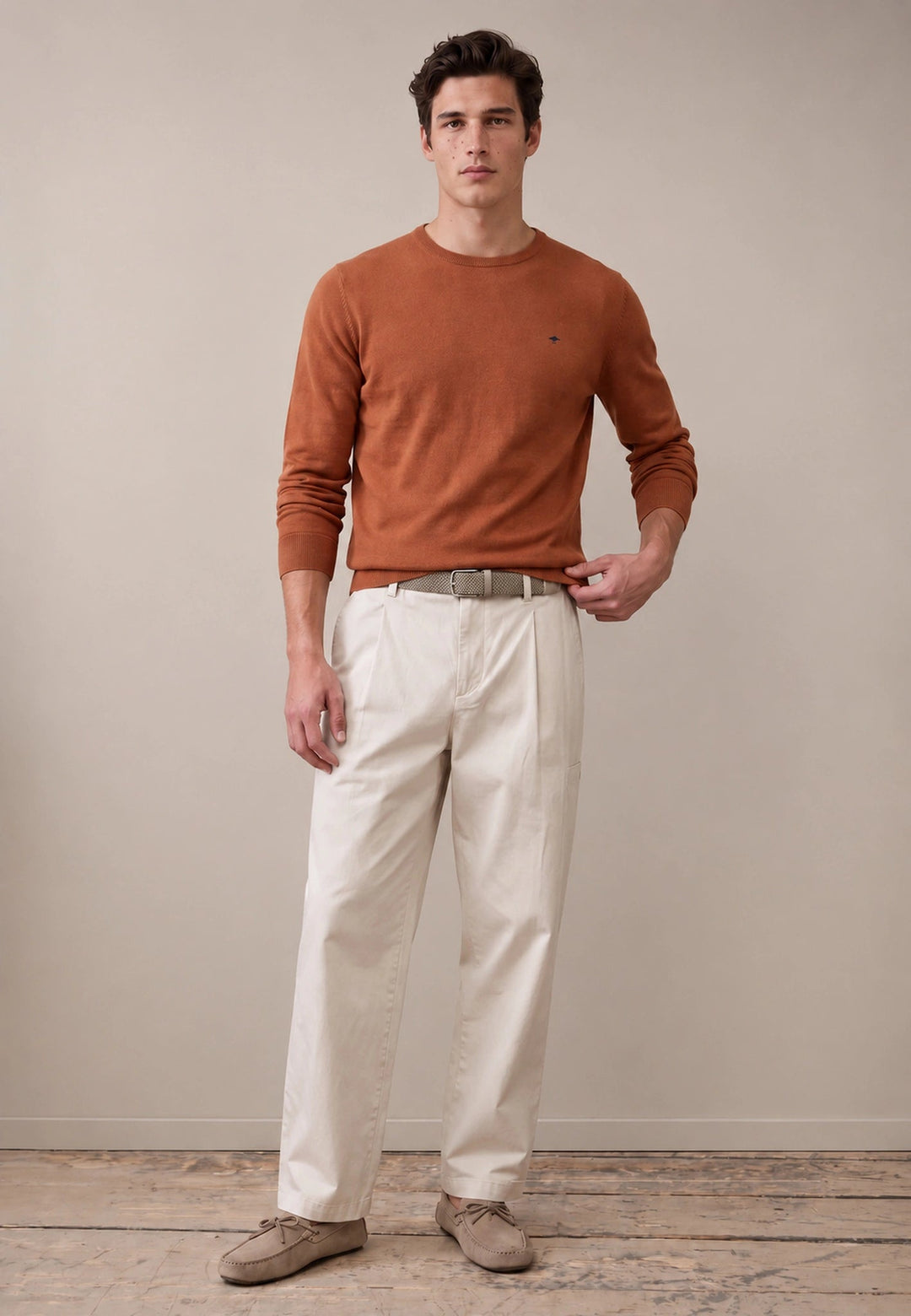 Fynch-Hatton Fine Knit Cotton Crewneck Sweater Sienna 1614210-818-S