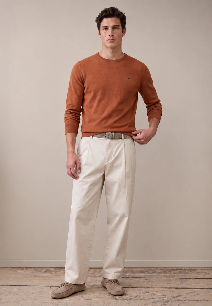 Fynch-Hatton Fine Knit Cotton Crewneck Sweater Sienna 1614210-818-S