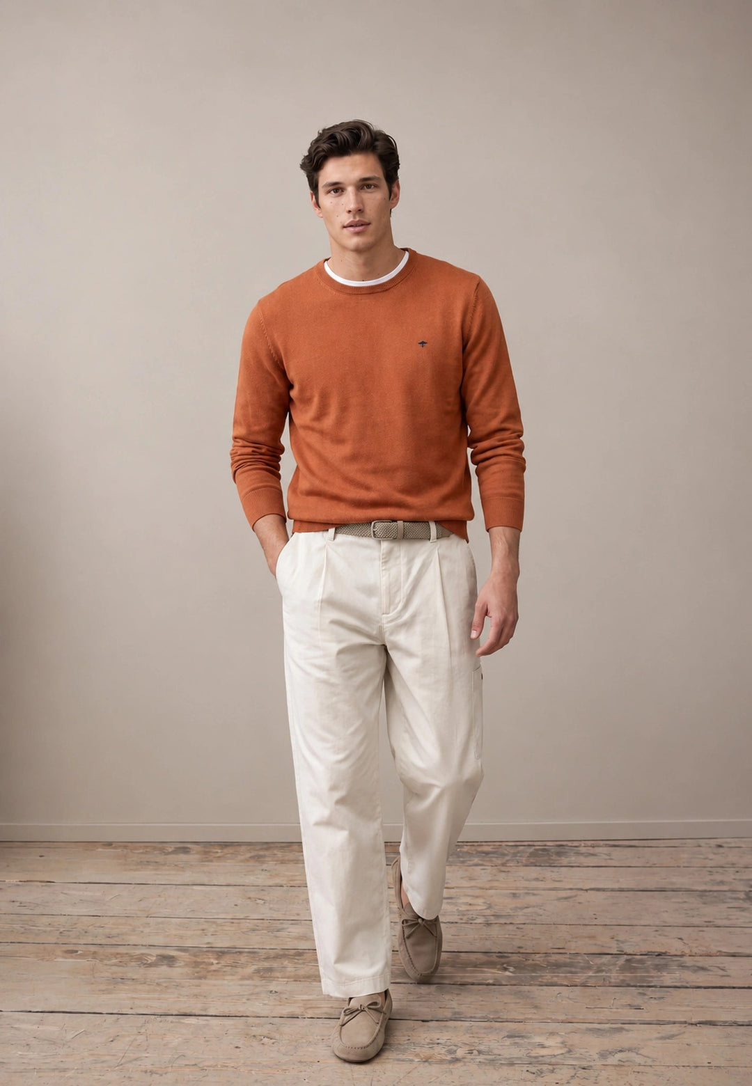 Fynch-Hatton Fine Knit Cotton Crewneck Sweater Sienna 1614210-818-S
