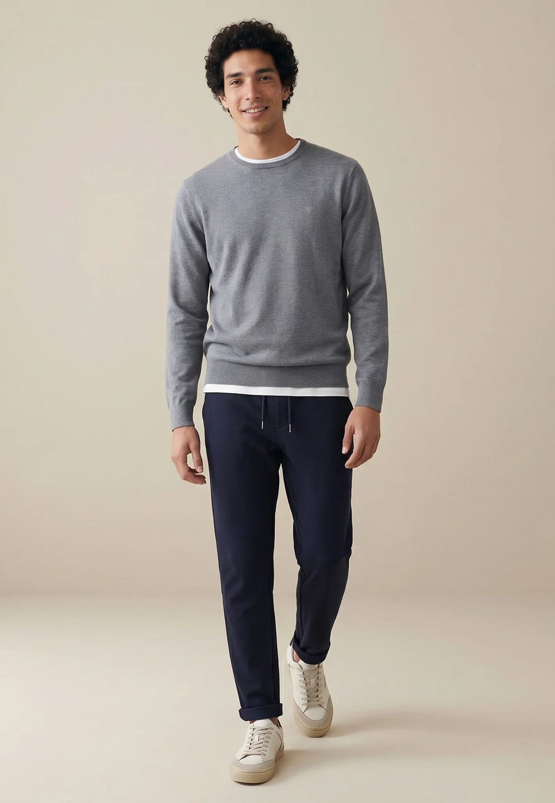 Fynch-Hatton Fine Knit Cotton Crewneck Sweater Steel SFPK210-936-S