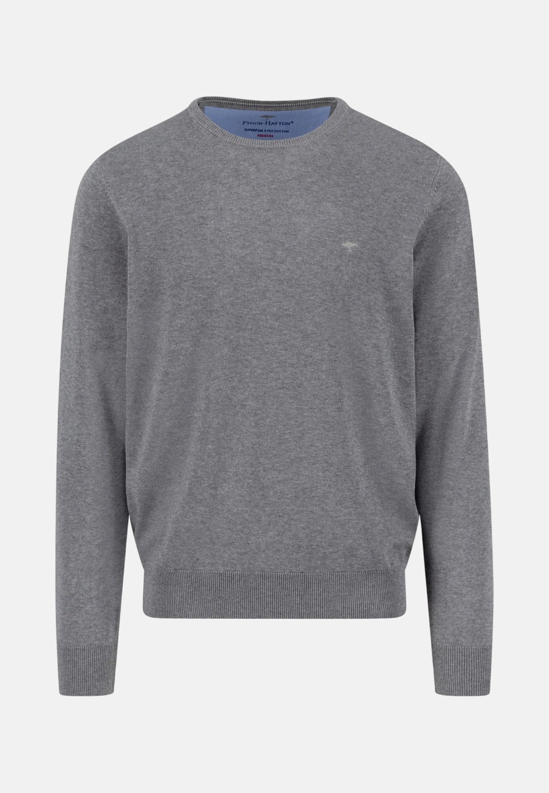 Fynch-Hatton Fine Knit Cotton Crewneck Sweater Steel SFPK210-936-S