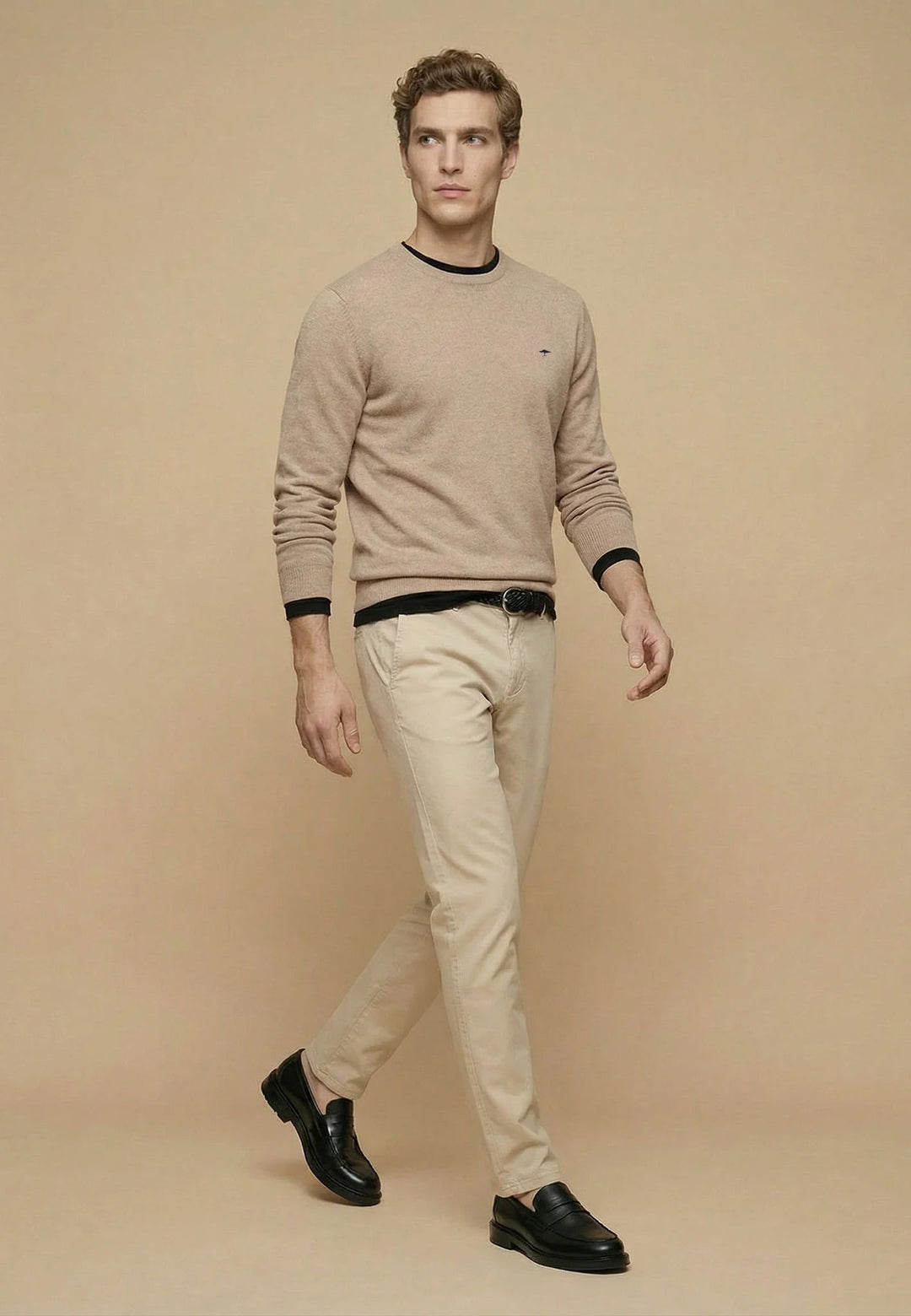 Fynch - Hatton Fine Knit Cotton Crewneck Sweater Taupe 1613210-864-M