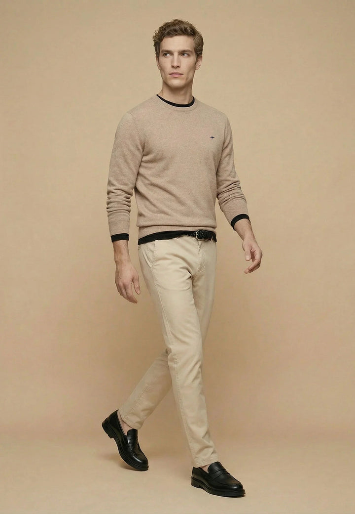 Fynch - Hatton Fine Knit Cotton Crewneck Sweater Taupe 1613210-864-M