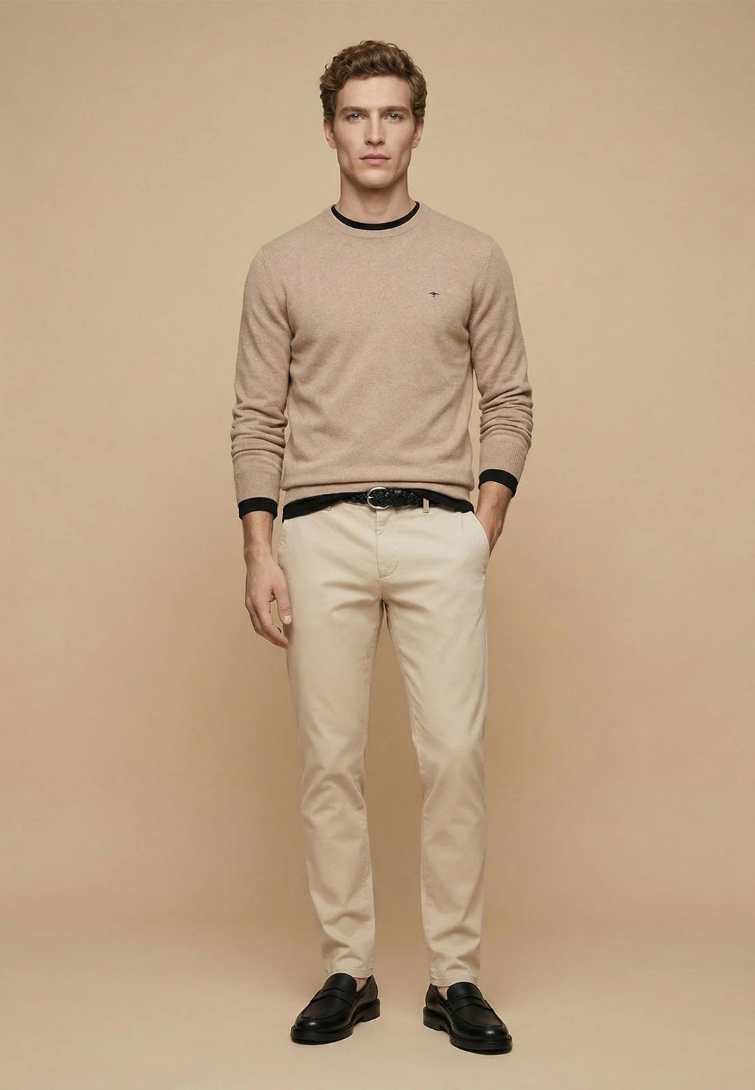 Fynch - Hatton Fine Knit Cotton Crewneck Sweater Taupe 1613210-864-M