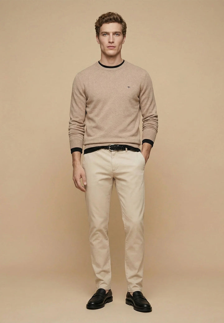 Fynch - Hatton Fine Knit Cotton Crewneck Sweater Taupe 1613210-864-M