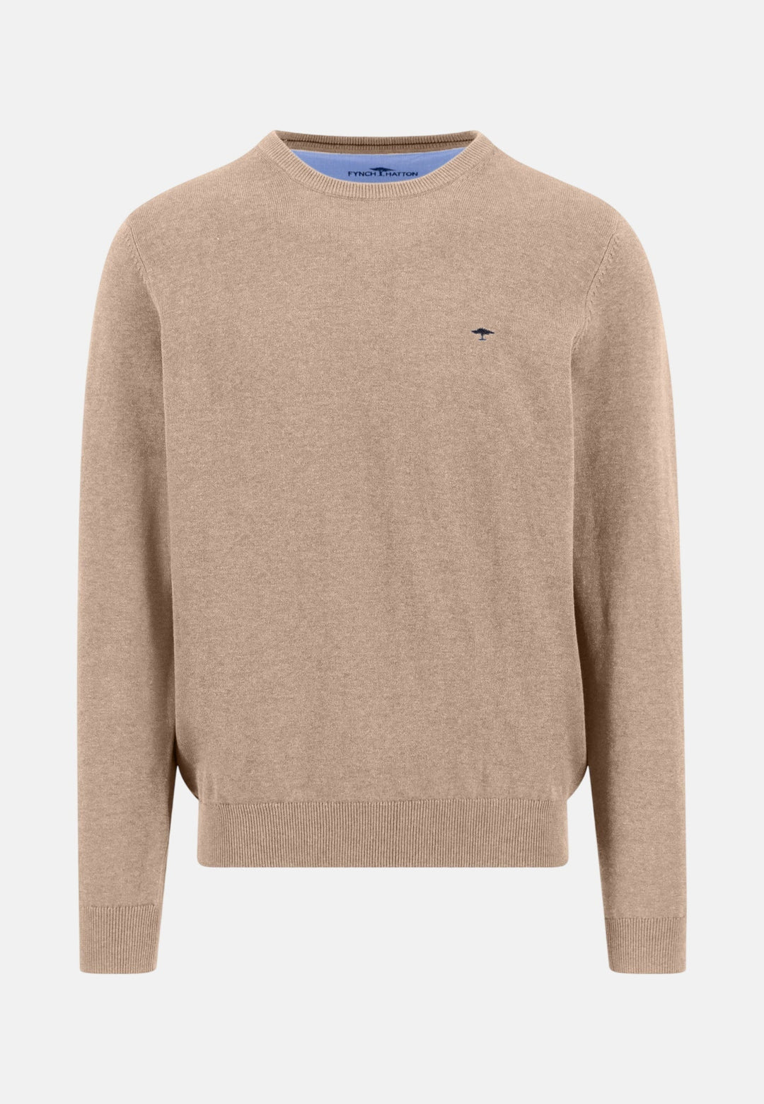 Fynch - Hatton Fine Knit Cotton Crewneck Sweater Taupe - 1613210-864-M - fynch - hatton.co.uk