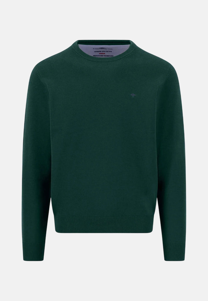 Fynch-Hatton Fine Knit Cotton Crewneck Sweater Teal 1614210-673-S