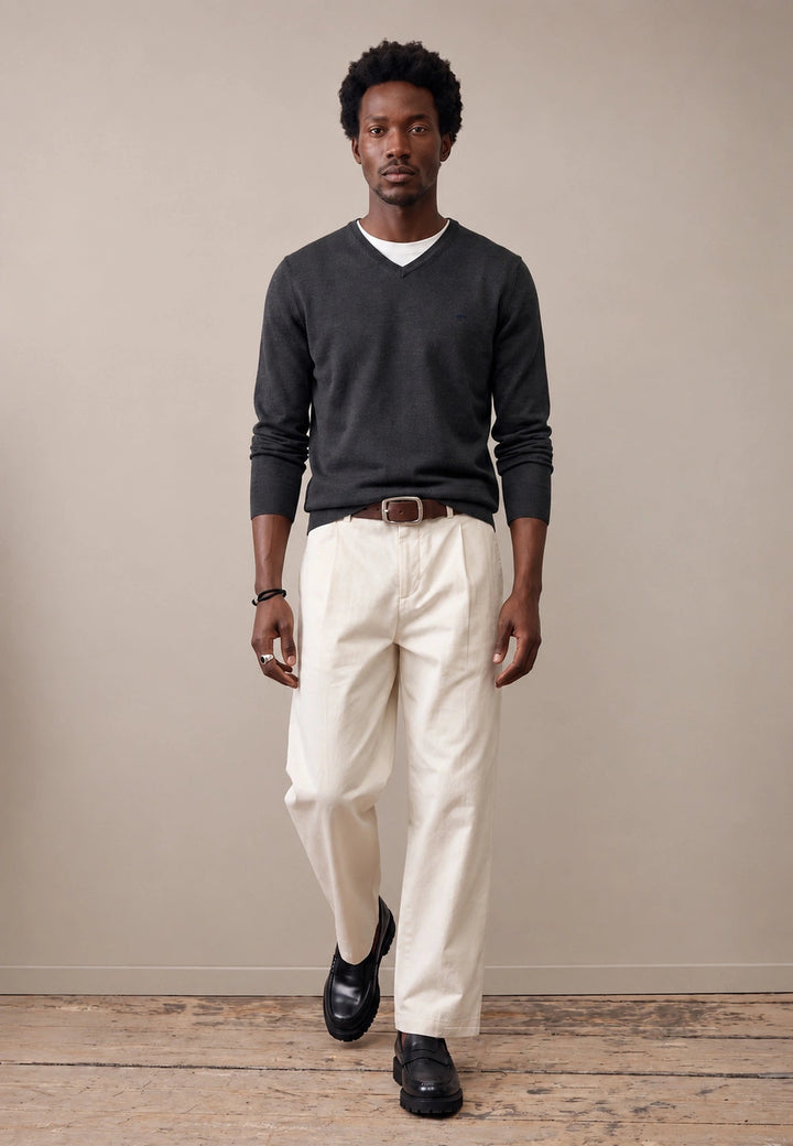 Fynch-Hatton Fine Knit Cotton V-Neck Sweater Black 1614211-999-M