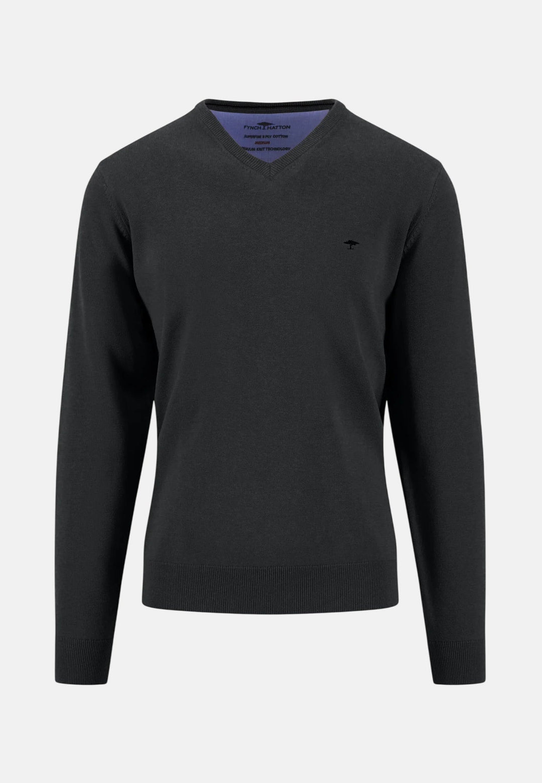 Fynch-Hatton Fine Knit Cotton V-Neck Sweater Black 1614211-999-M