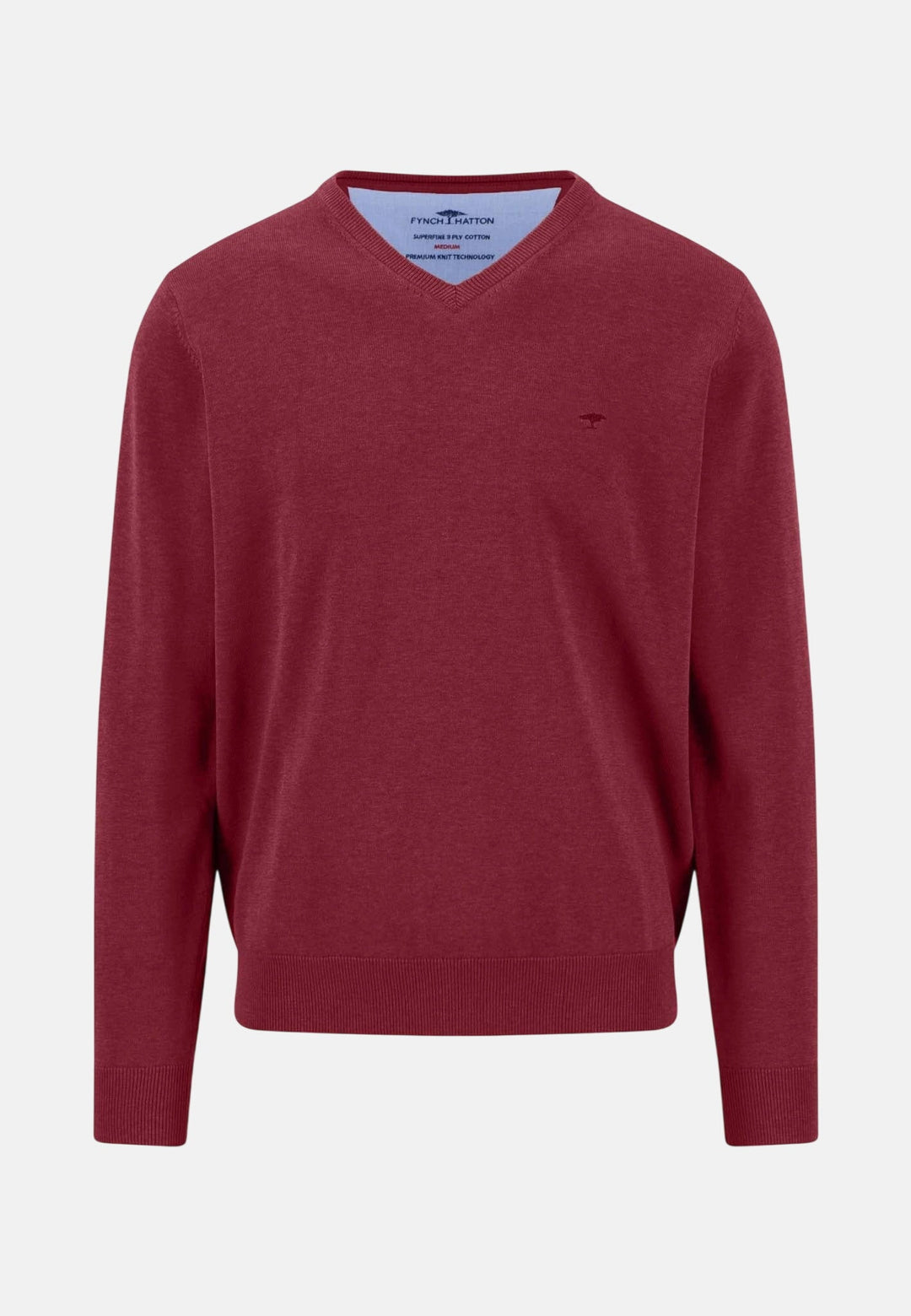 Fynch-Hatton Fine Knit Cotton V-Neck Sweater Brick 1614211-346-S