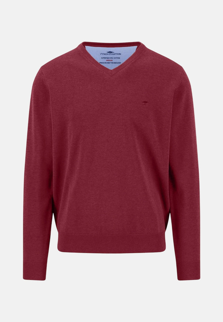 Fynch-Hatton Fine Knit Cotton V-Neck Sweater Brick 1614211-346-S