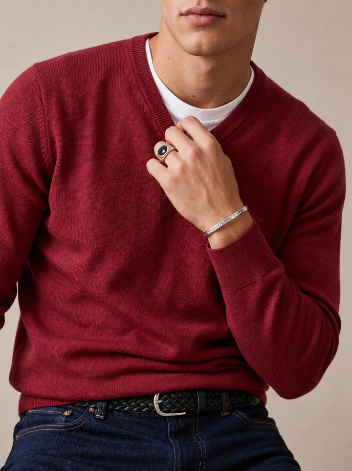 Fynch-Hatton Fine Knit Cotton V-Neck Sweater Brick 1614211-346-S