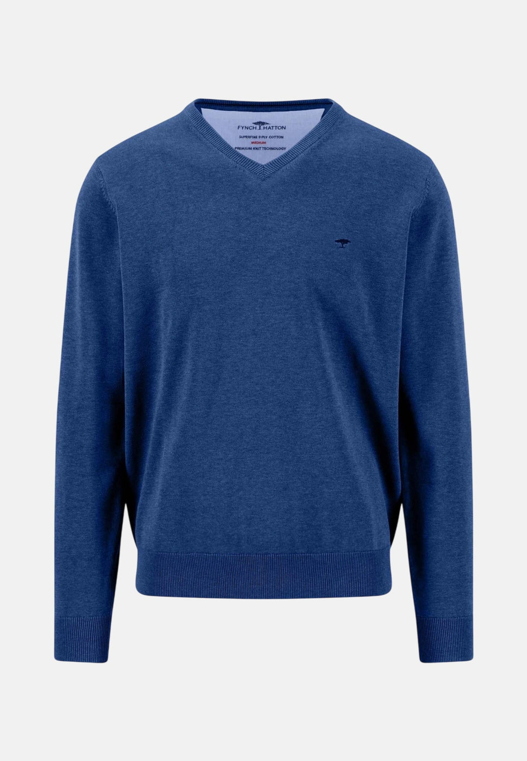 Fynch-Hatton Fine Knit Cotton V-Neck Sweater Cobalt 1614211-674-S