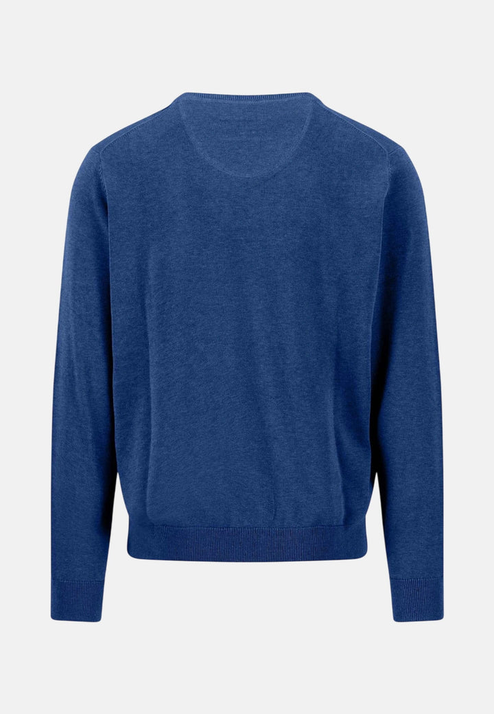 Fynch-Hatton Fine Knit Cotton V-Neck Sweater Cobalt 1614211-674-S