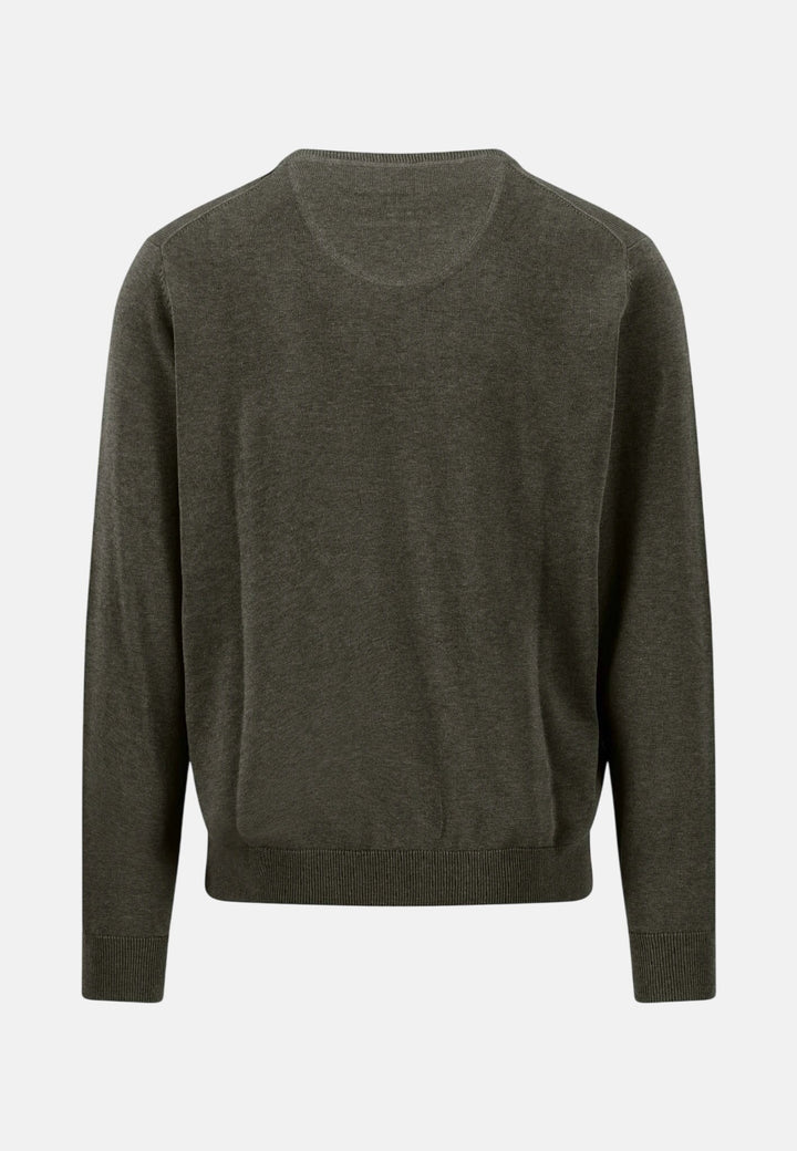 Fynch-Hatton Fine Knit Cotton V-Neck Sweater Cypress 1614211-749-S