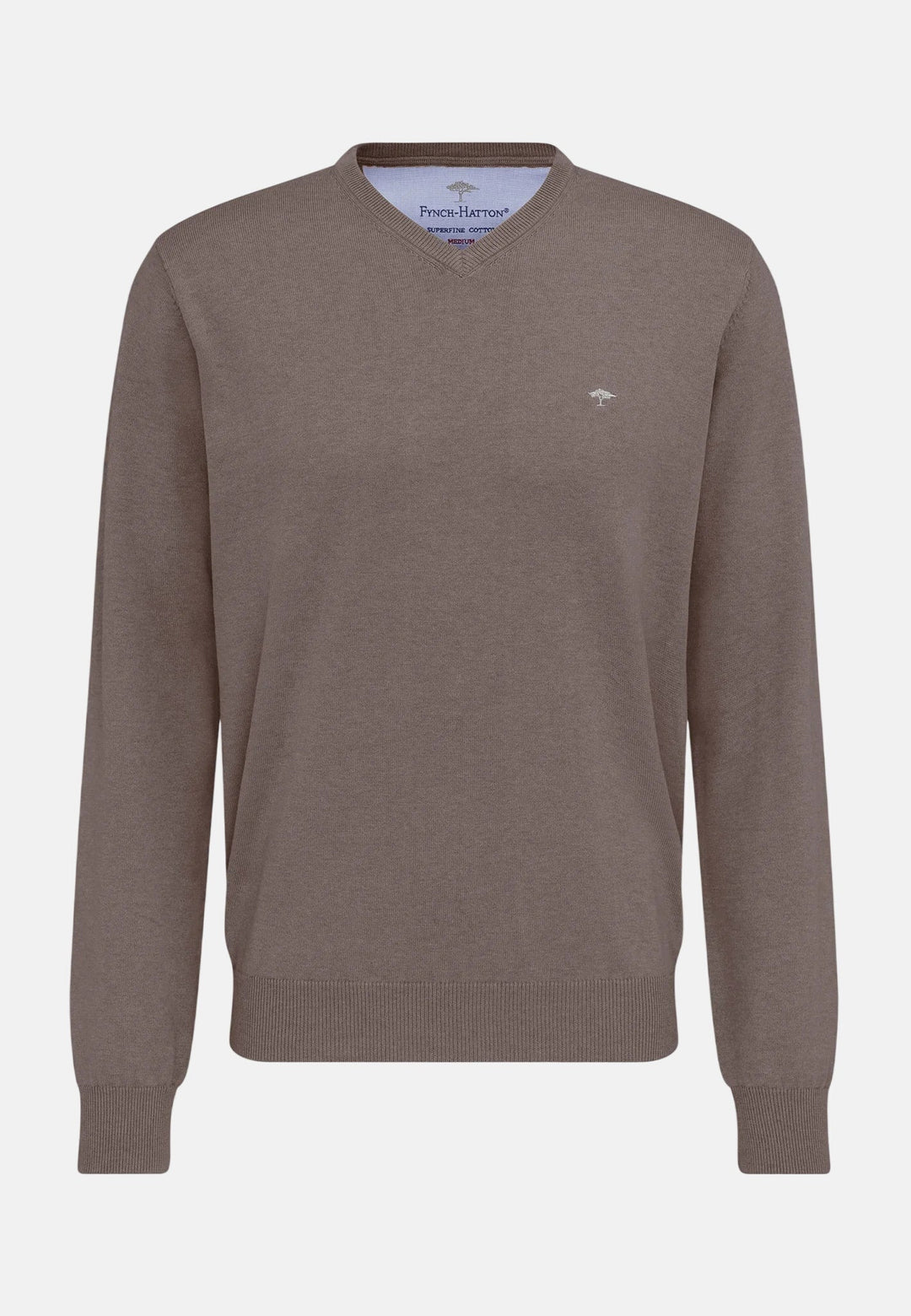 Fynch-Hatton Fine Knit Cotton V-Neck Sweater Earth SFPK211-860-S