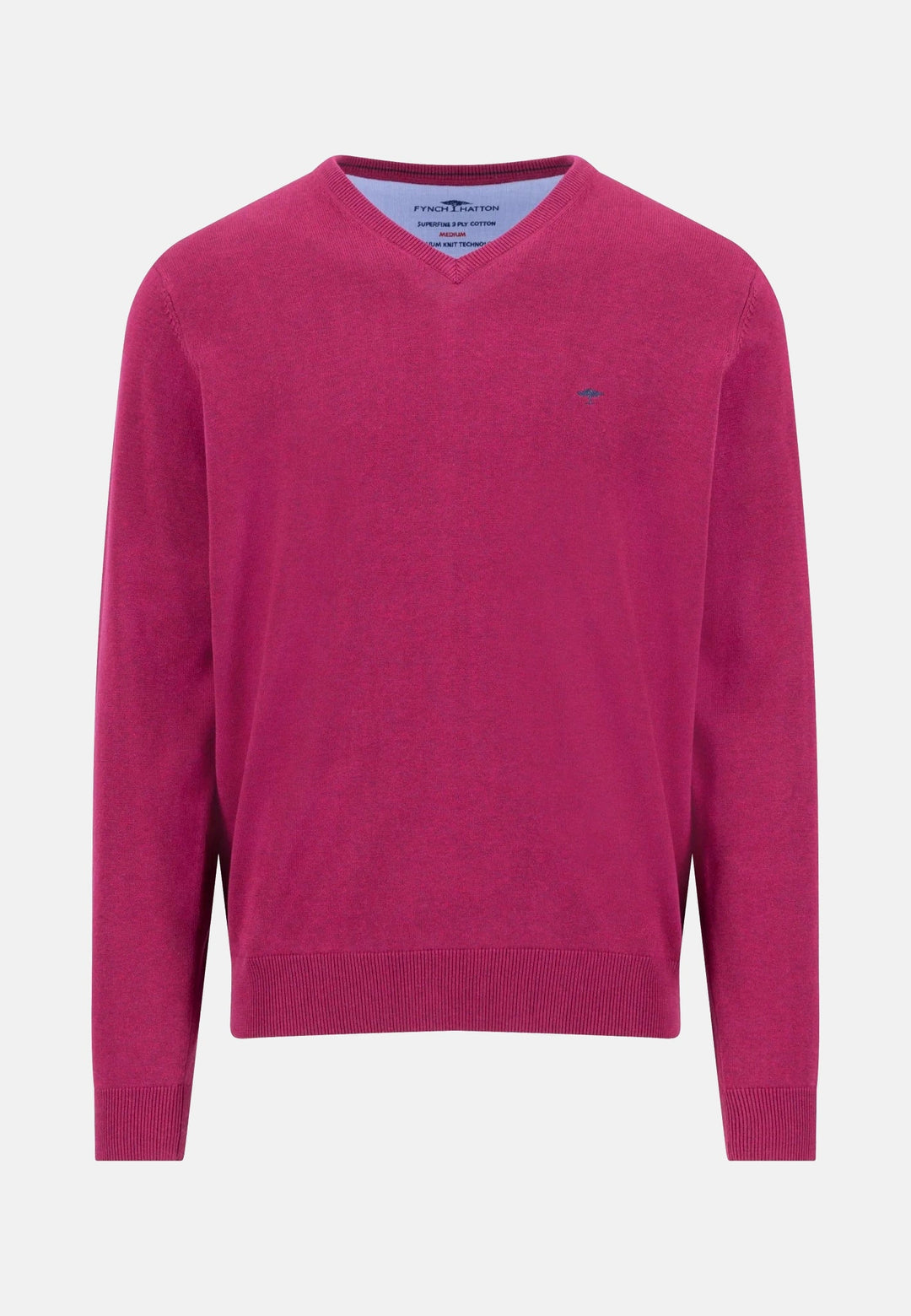 Fynch-Hatton Fine Knit Cotton V-Neck Sweater Grape 1614211-416-M