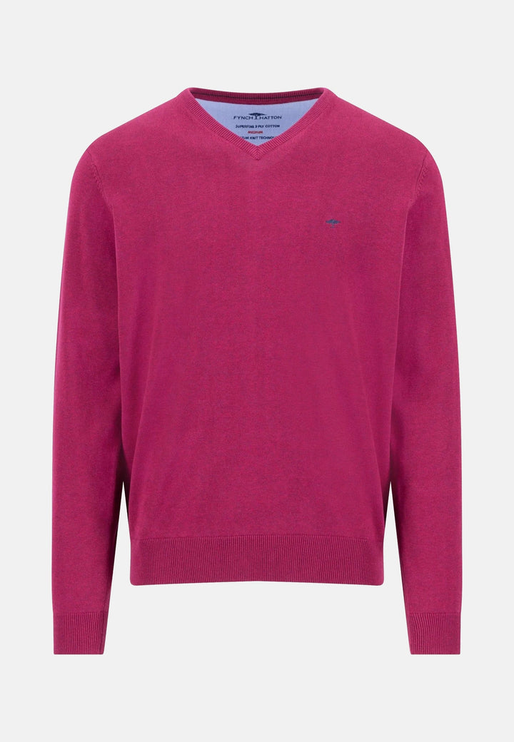 Fynch-Hatton Fine Knit Cotton V-Neck Sweater Grape 1614211-416-M