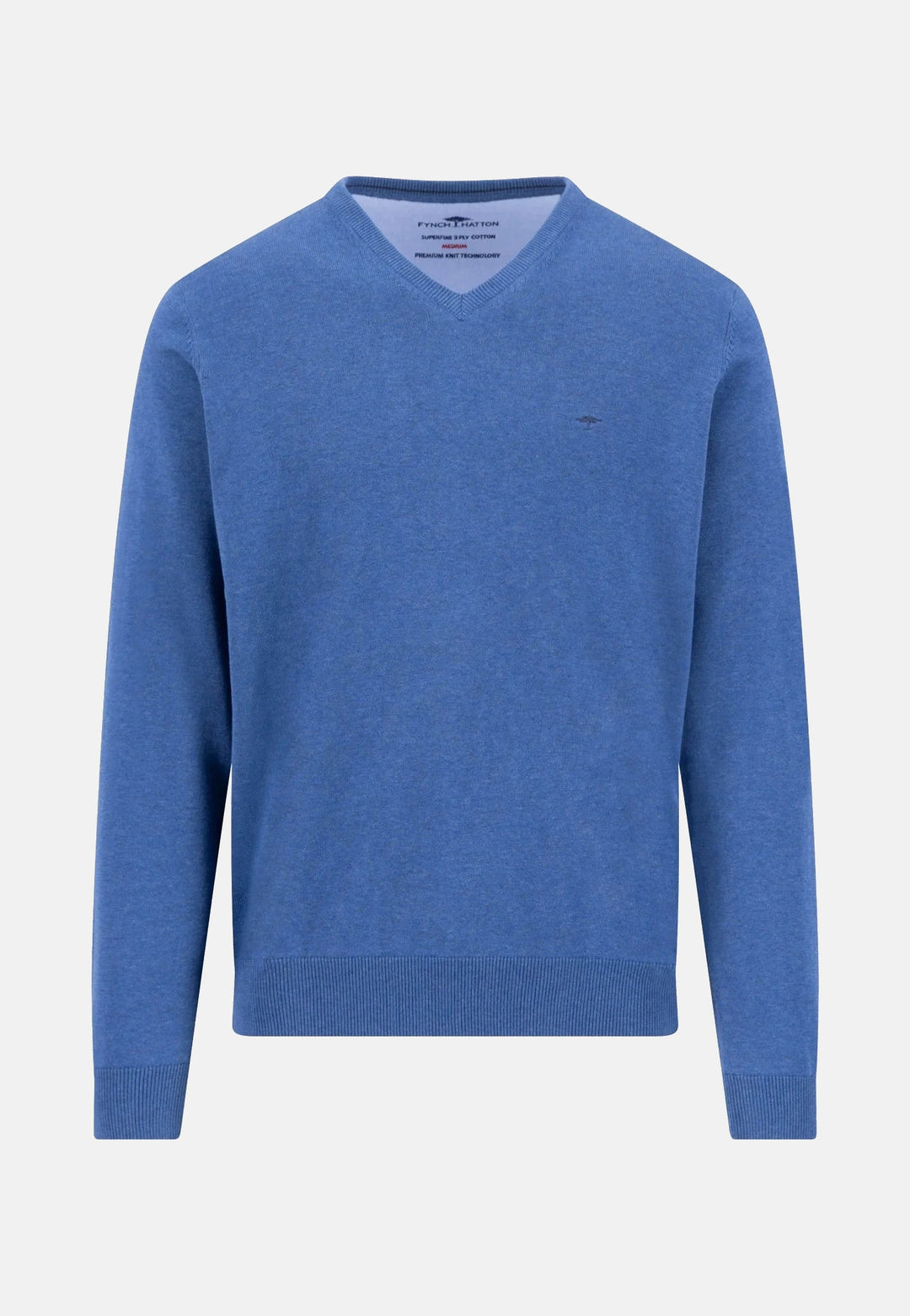 Fynch-Hatton Fine Knit Cotton V-Neck Sweater Ink Blue 1614211-661-M