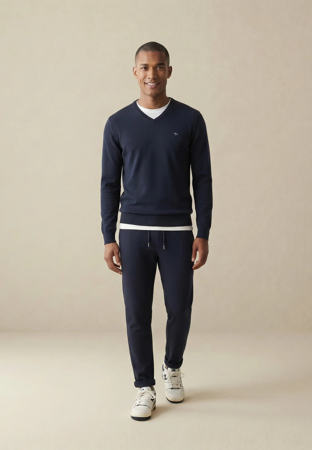 Fynch-Hatton Fine Knit Cotton V-Neck Sweater Navy SFPK211-690-S