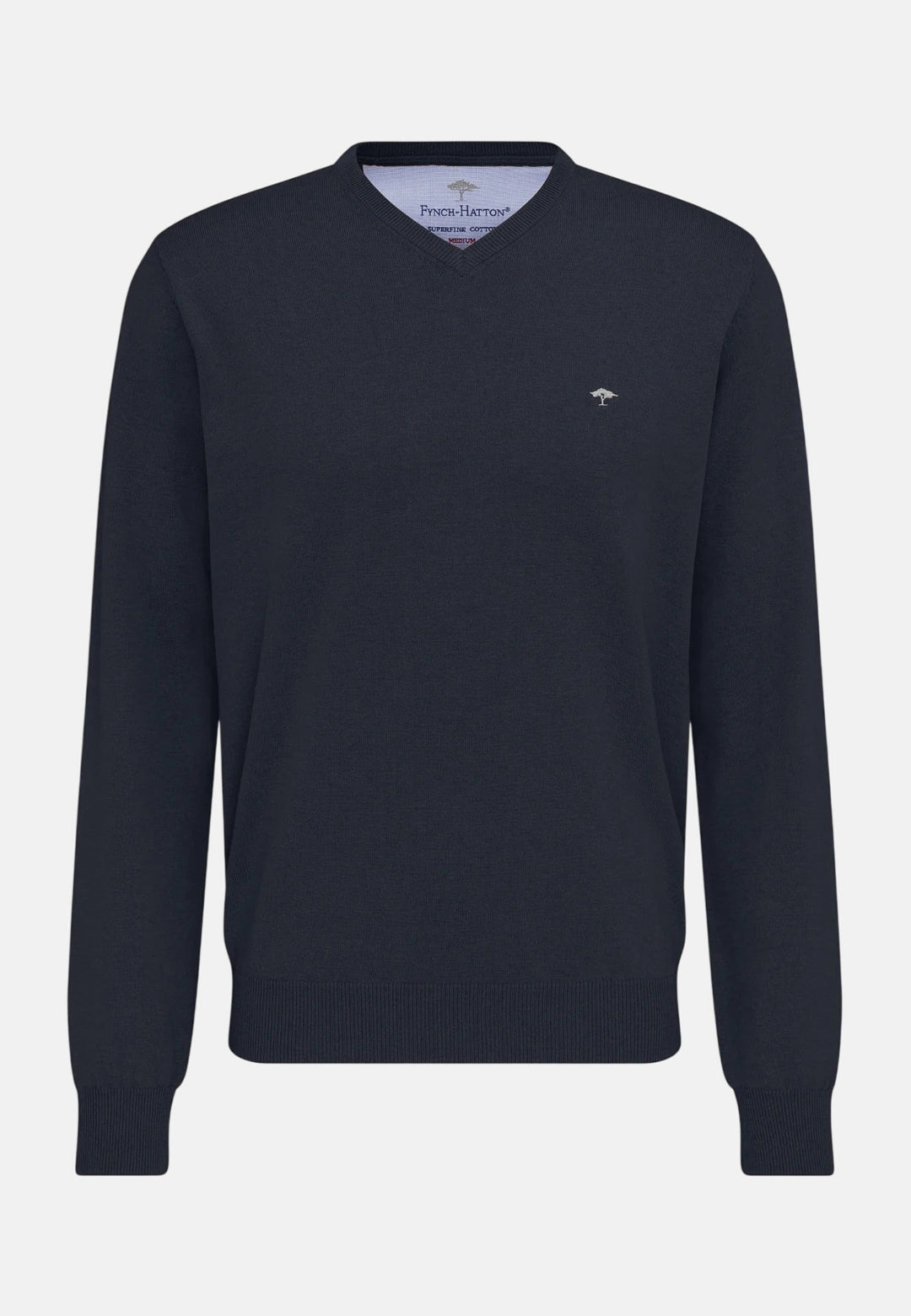 Fynch-Hatton Fine Knit Cotton V-Neck Sweater Navy SFPK211-690-S