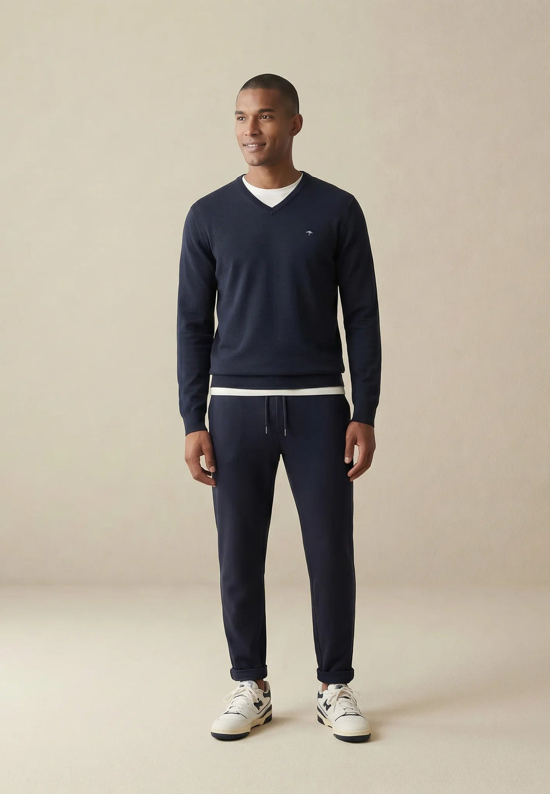 Fynch-Hatton Fine Knit Cotton V-Neck Sweater Navy SFPK211-690-S